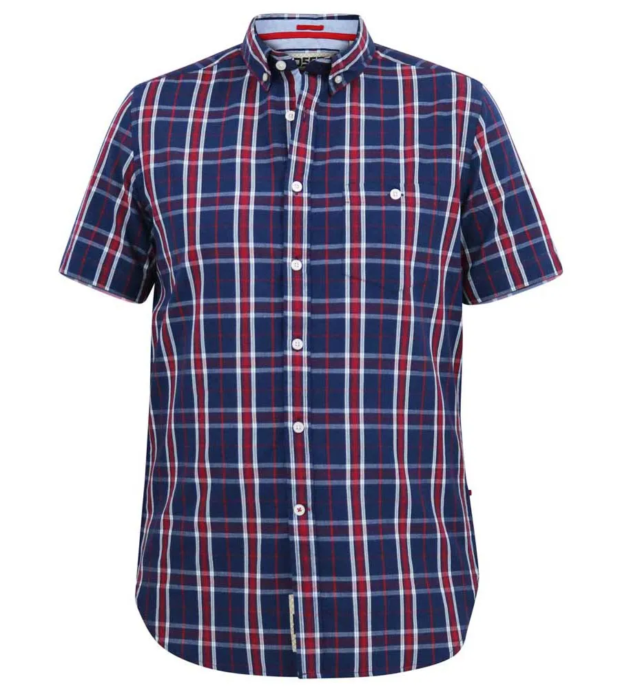 D555 Tall Mens Navy/Red Check Shirt With Short Sleeves (ROYSTON)